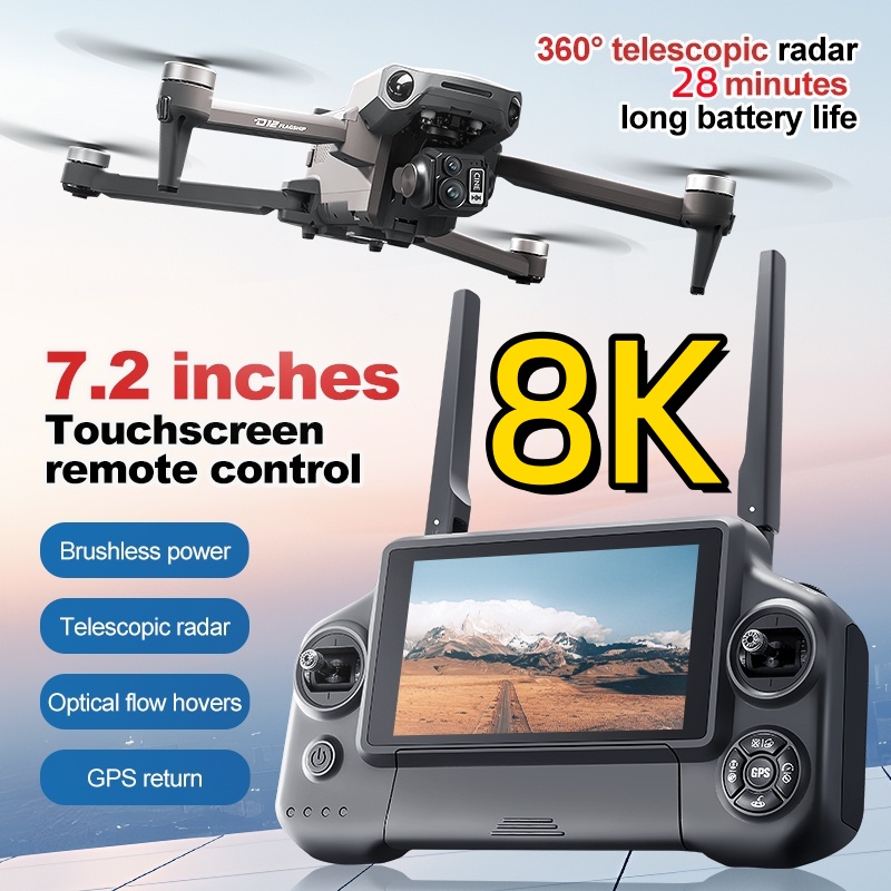 Drone Rc Gps - โดรนควอดคอปเตอร์ 8K 3 แกนกันสั่น พร้อมจอสัมผัส 7.2